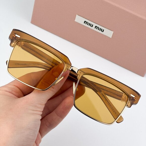 Miu Miu MU10ZS 15T0B7 BRAND NEW Sunglasses Caramel Trasparent Yelllow Square main image 8